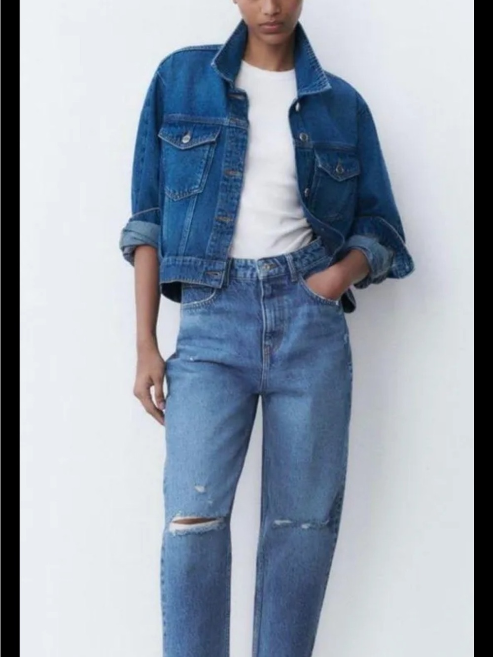 Zara High-Rise Distressed Blue Jeans